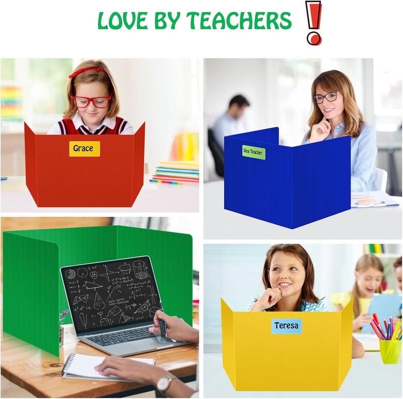 Bcabo 8 Pack Colorful Privacy Floders for Student Desks - Durable Plastic Erasable - Testing Dividers for Classroom - Easy Clean Privacy Shields for Student Testing Desk dividers- Includes Extra Labels - Image 3